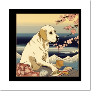 Yellow Lab Eating Sushi, Ukiyo e Posters and Art